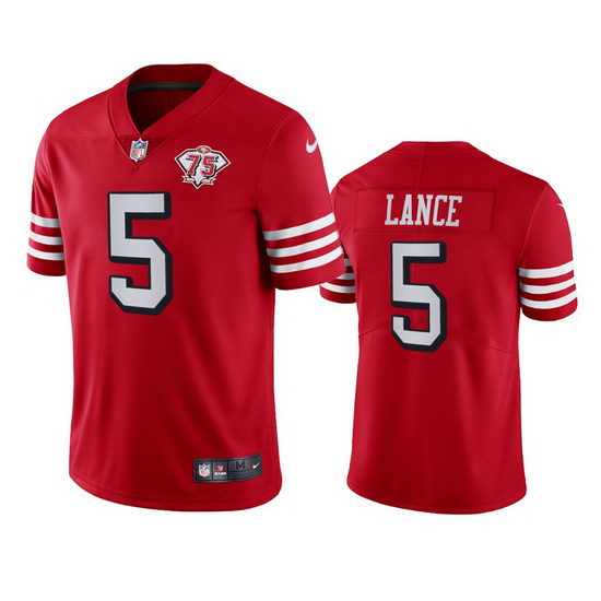 Nike San Francisco 49ers 5 Trey Lance Red Rush Men 75th Anniversary Stitched NFL Vapor Untouchable L