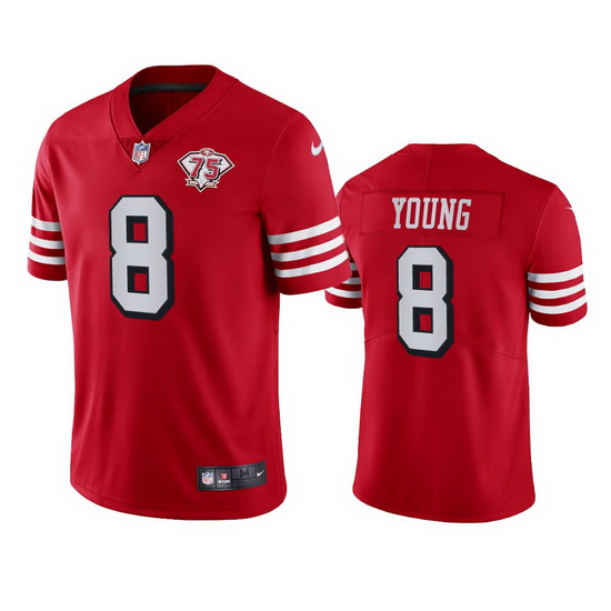 Nike San Francisco 49ers 8 Steve Young Red Rush Men 75th Anniversary Stitched NFL Vapor Untouchable 