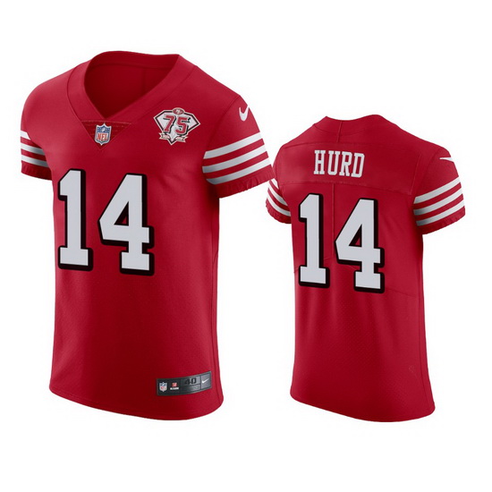 Nike San Francisco 49ers 14 Jalen Hurd Red Rush Men 75th Anniversary Stitched NFL Vapor Untouchable 