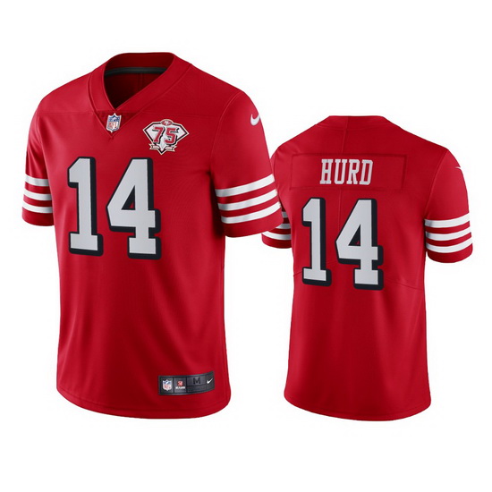 Nike San Francisco 49ers 14 Jalen Hurd Red Rush Men 75th Anniversary Stitched NFL Vapor Untouchable 