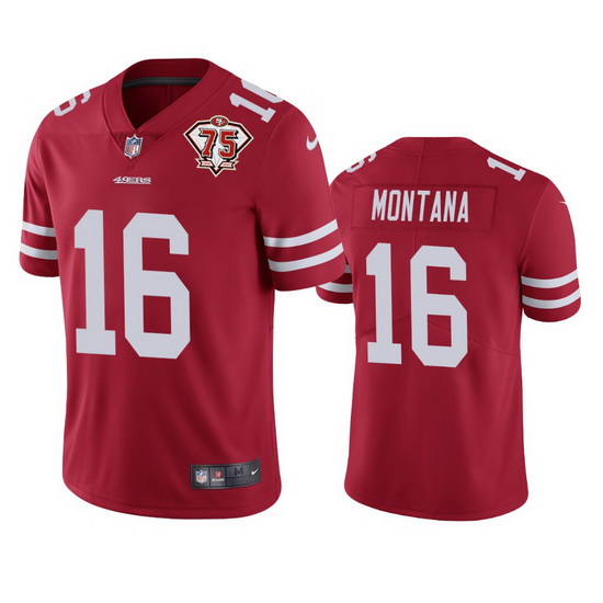 Nike San Francisco 49ers 16 Joe Montana Red Men 75th Anniversary Stitched NFL Vapor Untouchable Limi