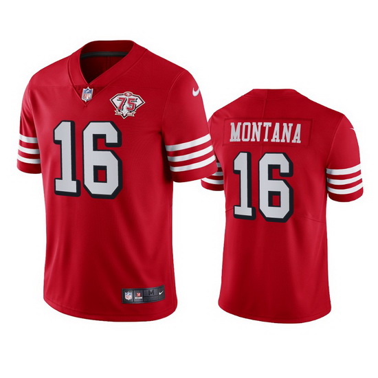 Nike San Francisco 49ers 16 Joe Montana Red Rush Men 75th Anniversary Stitched NFL Vapor Untouchable