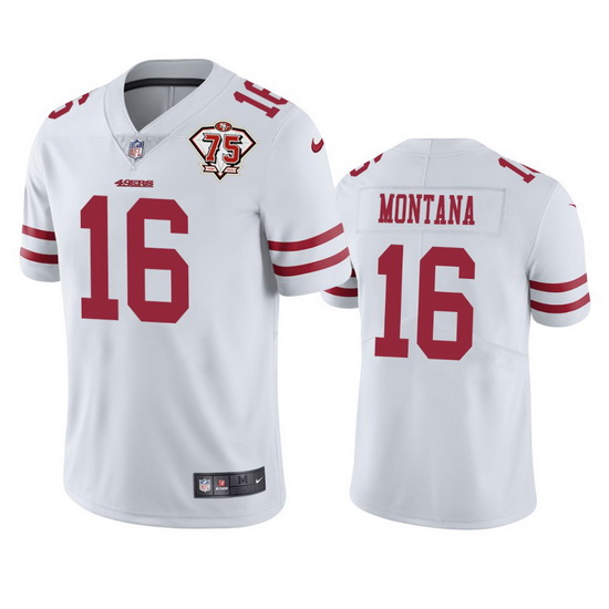 Nike San Francisco 49ers 16 Joe Montana White Men 75th Anniversary Stitched NFL Vapor Untouchable Li