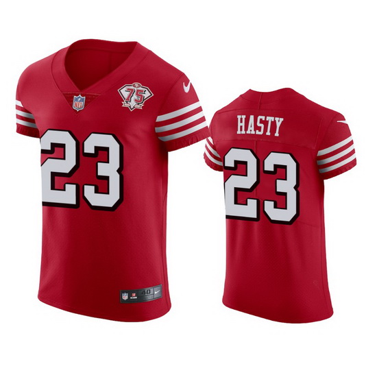 Nike San Francisco 49ers 23 Jamycal Hasty Red Rush Men 75th Anniversary Stitched NFL Vapor Untouchab