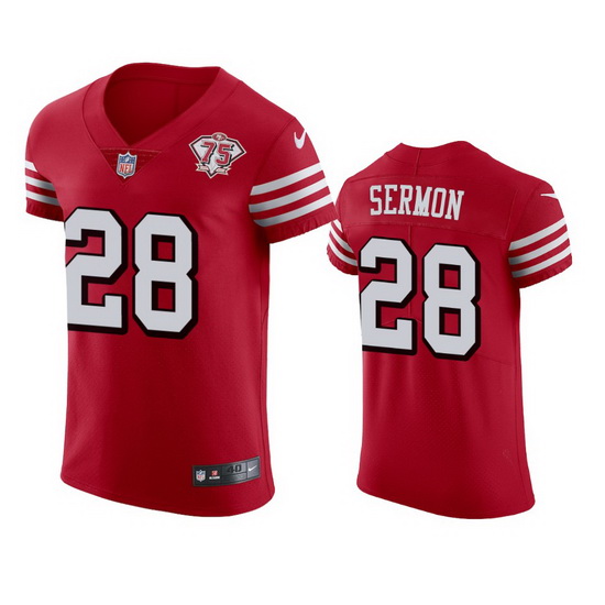 Nike San Francisco 49ers 28 Trey Sermon Red Rush Men 75th Anniversary Stitched NFL Vapor Untouchable