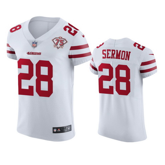 Nike San Francisco 49ers 28 Trey Sermon White Men 75th Anniversary Stitched NFL Vapor Untouchable El