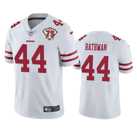 Nike San Francisco 49ers 44 Tom Rathman White Men 75th Anniversary Stitched NFL Vapor Untouchable Li