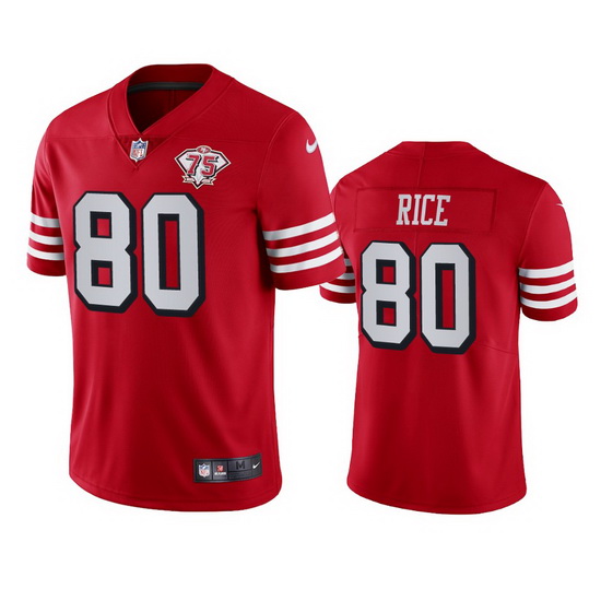 Nike San Francisco 49ers 80 Jerry Rice Red Rush Men 75th Anniversary Stitched NFL Vapor Untouchable 