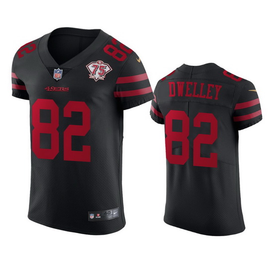 Nike San Francisco 49ers 82 Ross Dwelley Black Alternate Men 75th Anniversary Stitched NFL Vapor Unt