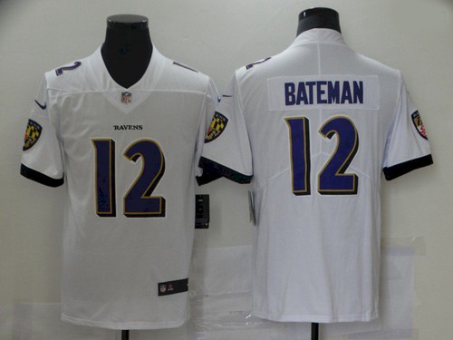 Men Baltimore Ravens 12 Rashod Bateman White 2021 Draft Jersey