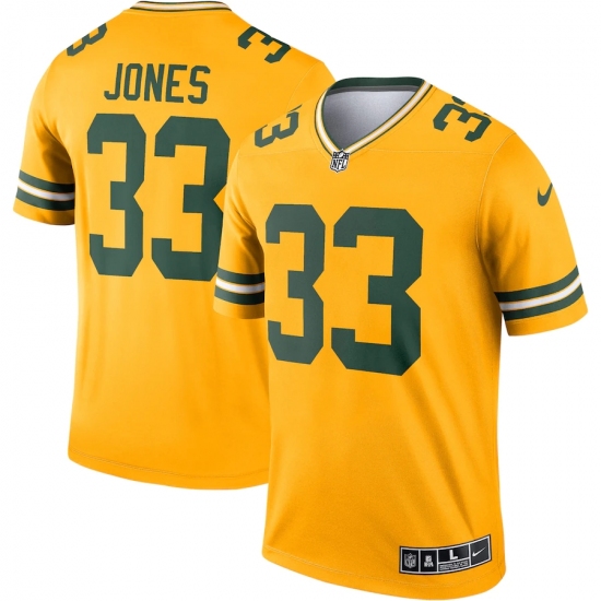 Men's Green Bay Packers #33 Aaron Jones Nike Gold Inverted Legen