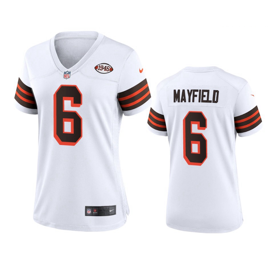 Women Cleveland Browns 6 Baker Mayfield Nike 1946 Collection Alternate Game Limited NFL Jersey   Whi