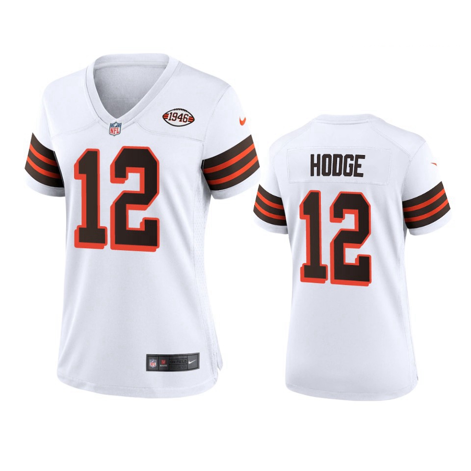 Women Cleveland Browns 12 Khadarel Hodge Nike 1946 Collection Alternate Game Limited NFL Jersey   Wh