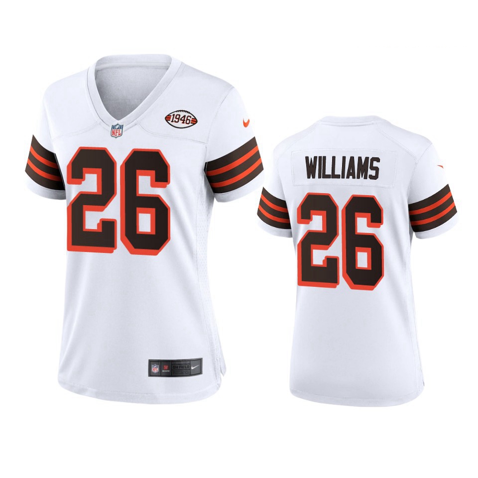 Women Cleveland Browns 26 Greedy Williams Nike 1946 Collection Alternate Game Limited NFL Jersey   W