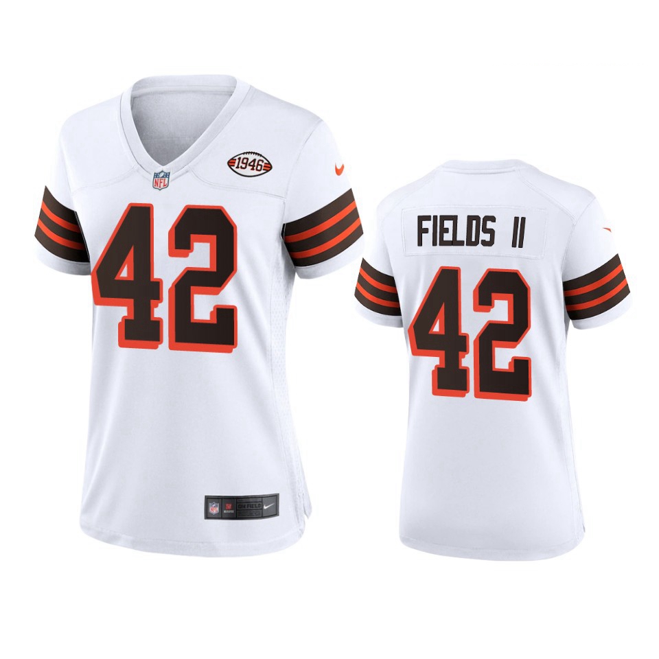 Women Cleveland Browns 42 Tony Fields II Nike 1946 Collection Alternate Game Limited NFL Jersey   Wh