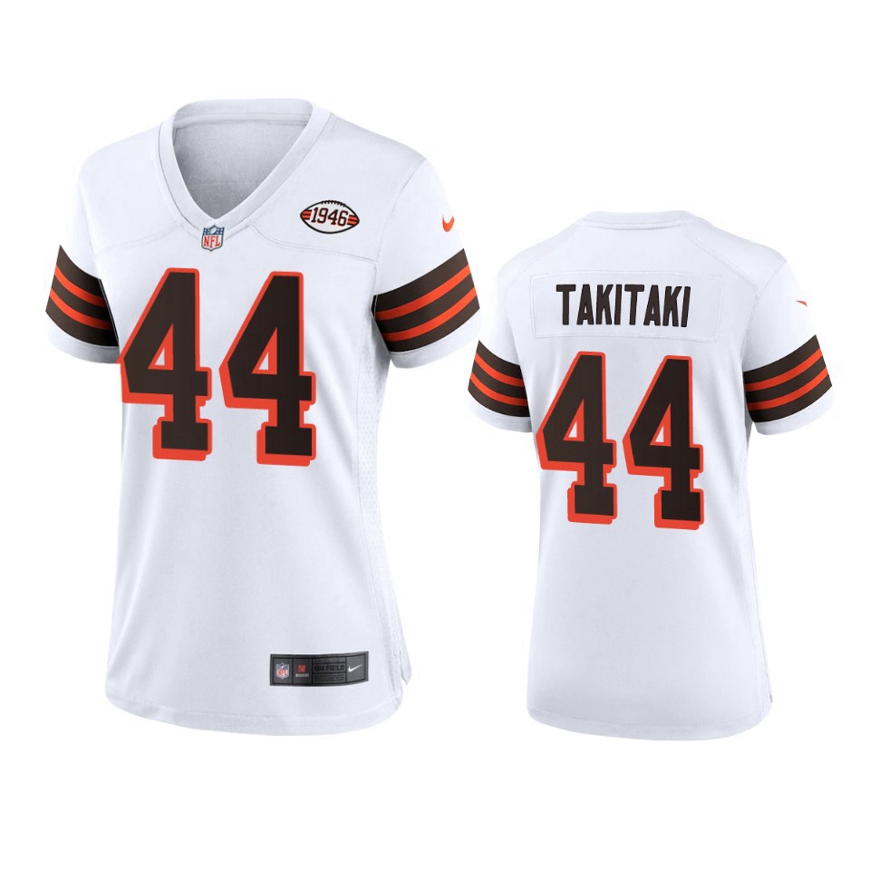 Women Cleveland Browns 44 Sione Takitaki Nike 1946 Collection Alternate Game Limited NFL Jersey   Wh