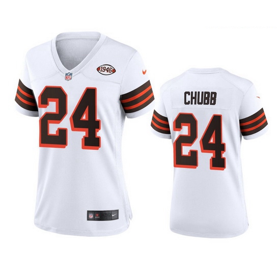 Women Cleveland Browns 24 Nick Chubb Nike 1946 Collection Alternate Game Limited NFL Jersey   White