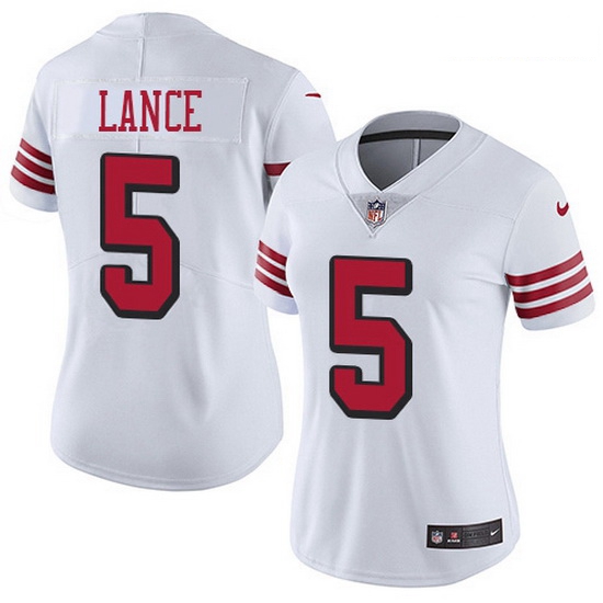 Women San Francisco 49ers 5 Trey Lance White Women Stitched NFL Limited Rush Jersey