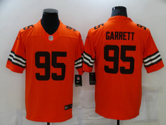 Men Cleveland Browns 95 Myles Garrett Orange 2021 Inverted Legend Stitched Nike Limited Jersey