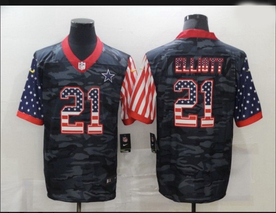 Men Dallas Cowboys 21 Ezekiel Elliott Camo Salute To Serve USA Flag Limited Jersey