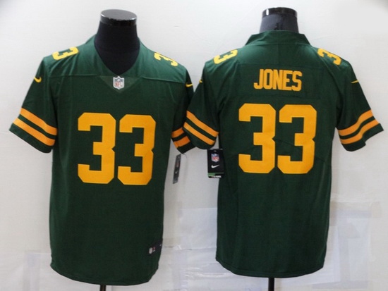 Men Green Bay Packers 33 Aaron Jones Green Yellow 2021 Vapor Untouchable Stitched NFL Nike Limited J