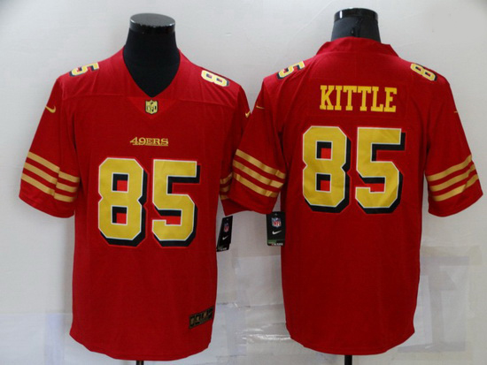 Men San Francisco 49ers 85 George Kittle Red Gold 2021 Vapor Untouchable Stitched NFL Nike Limited J