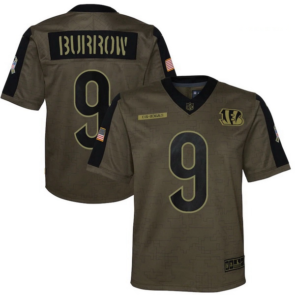 Youth Cincinnati Bengals Joe Burrow Nike Olive 2021 Salute To Service Game Jersey