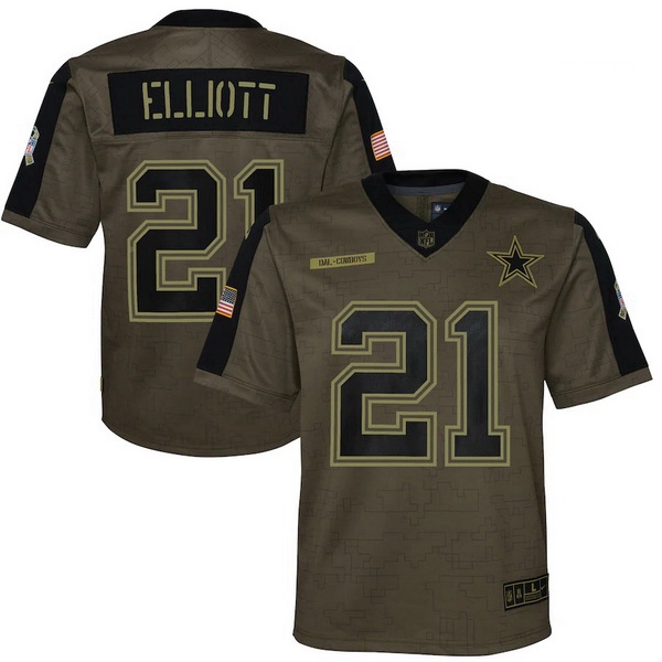 Youth Dallas Cowboys Ezekiel Elliott Nike Olive 2021 Salute To S