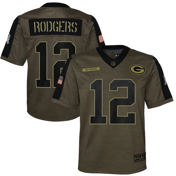 Youth Green Bay Packers Aaron Rodgers Nike Olive 2021 Salute To 