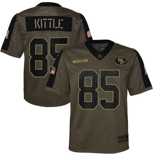 Youth San Francisco 49ers George Kittle Nike Olive 2021 Salute To Service Game Jersey