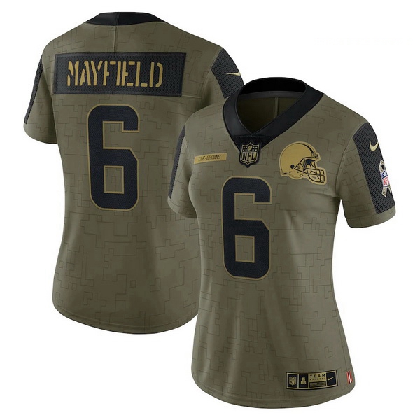 Women's Cleveland Browns Baker Mayfield Nike Olive 2021 Salute To Service Limited Player Jersey