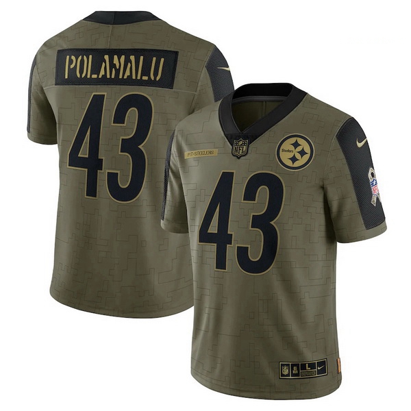 Men's Pittsburgh Steelers Troy Polamalu Nike Olive 2021 Salute To Service Retired Player Limited Jer