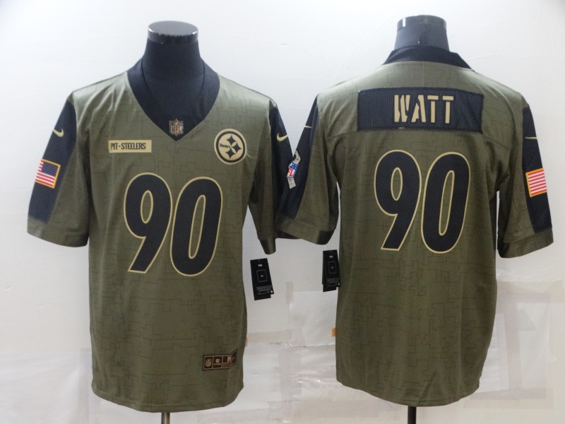 Men Pittsburgh Steelers T.J. Watt Nike Olive 2021 Salute To Serv