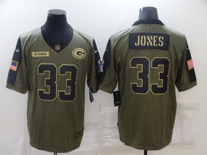 Men's Green Bay Packers #33 Aaron Jones Nike Olive 2021 Salute To Service Limited Jersey