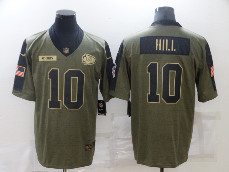 Men's Kansas City Chiefs #10 Tyreek Hill Nike Olive 2021 Salute To Service Limited Jersey