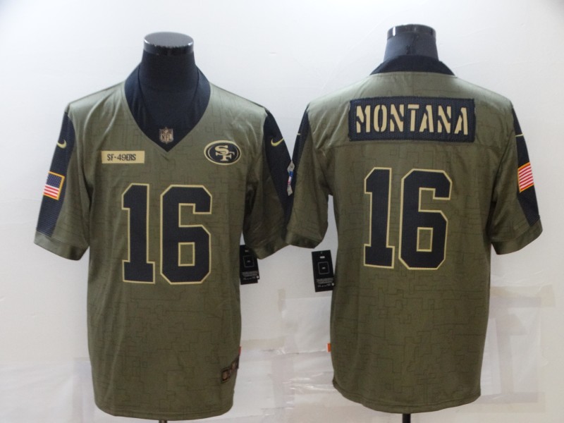 Men's San Francisco 49ers #16 Joe Montana 2021 Salute To Service Limited Jersey