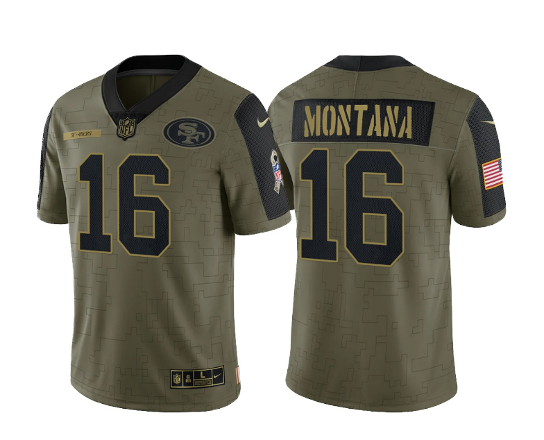 Men's San Francisco 49ers #16 Joe Montana 2021 Salute To Service Limited Jersey