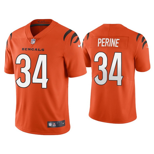 Men Cincinnati Bengals 34 Samaje Perine 2021 Orange Vapor Untouchable Limited Stitched Jersey