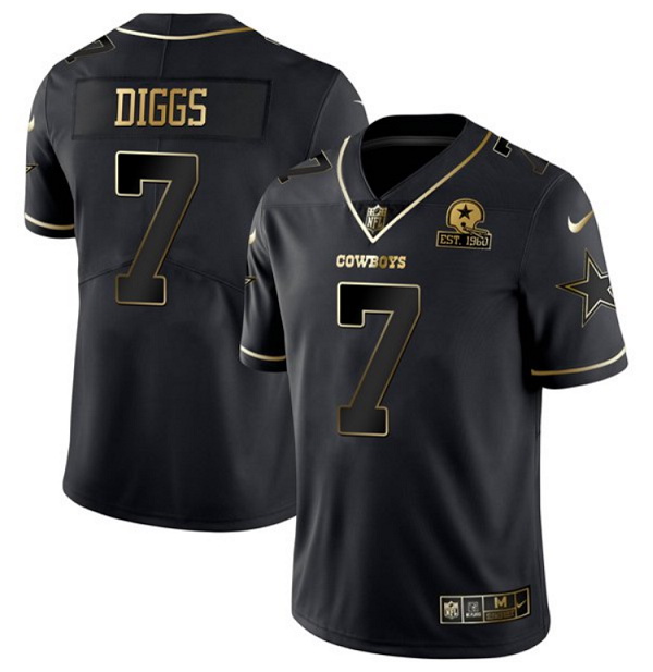 Men Dallas Cowboys 7 Trevon Diggs Black Golden Edition Limited Stitched Jersey