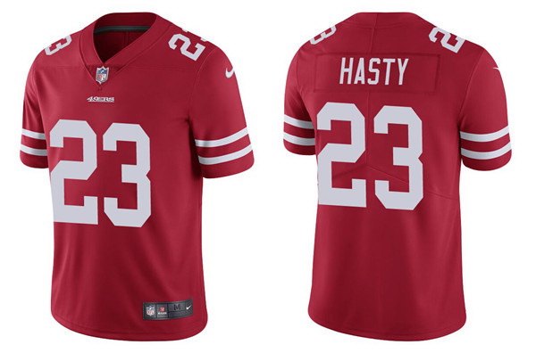 Men San Francisco 49ers 23 JaMycal Hasty 2021 Red Vapor Untouchable Limited Stitched Jersey