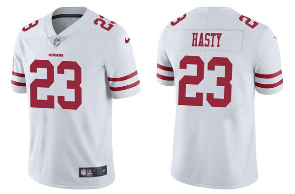 Men San Francisco 49ers 23 JaMycal Hasty 2021 White Vapor Untouchable Limited Stitched Jersey