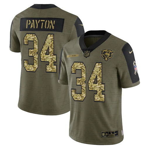 Men Chicago Bears 34 Walter Payton 2021 Salute To Service Olive 