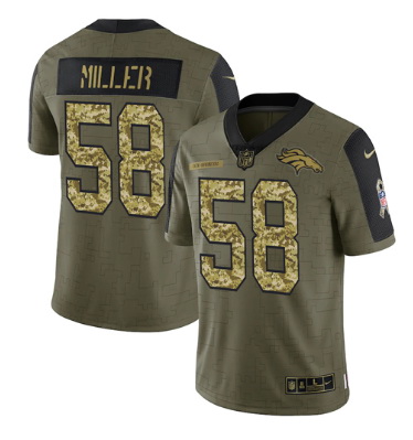 Men Denver Broncos 58 Von Miller 2021 Salute To Service Olive Camo Limited Stitched Jersey