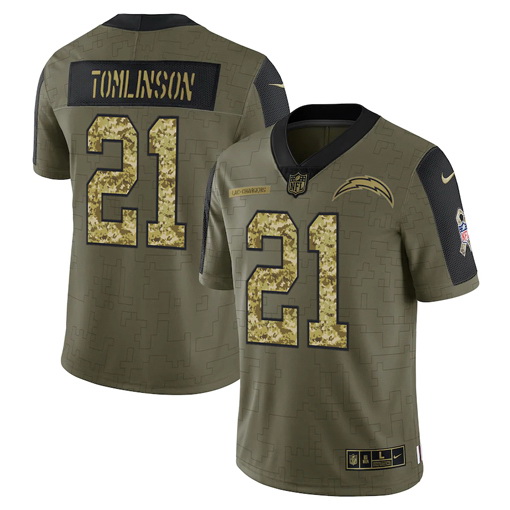 Men Los Angeles Chargers 21 LaDainian Tomlinson 2021 Salute To Service Olive Camo Limited Stitched J