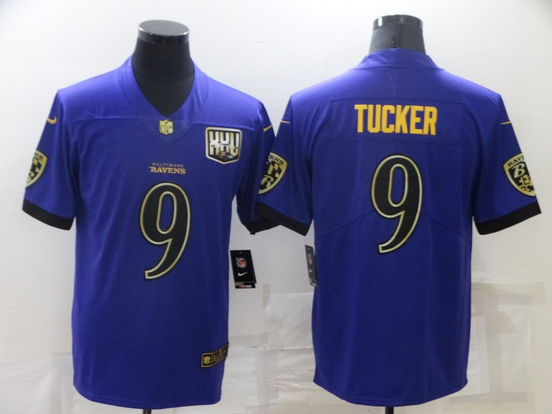 Men Baltimore Ravens 9 Justin Tucker Purple 25th Season Golden Stitched NFL Nike Limited Jersey