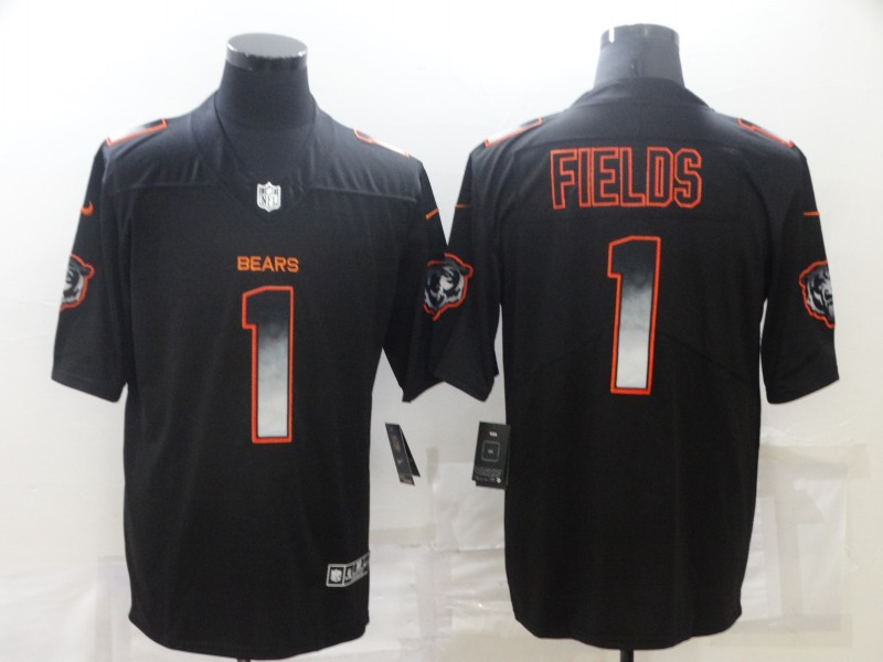 Men Chicago Bears 1 Justin Fields Black Smoke Fashion Limited Stitched Jersey