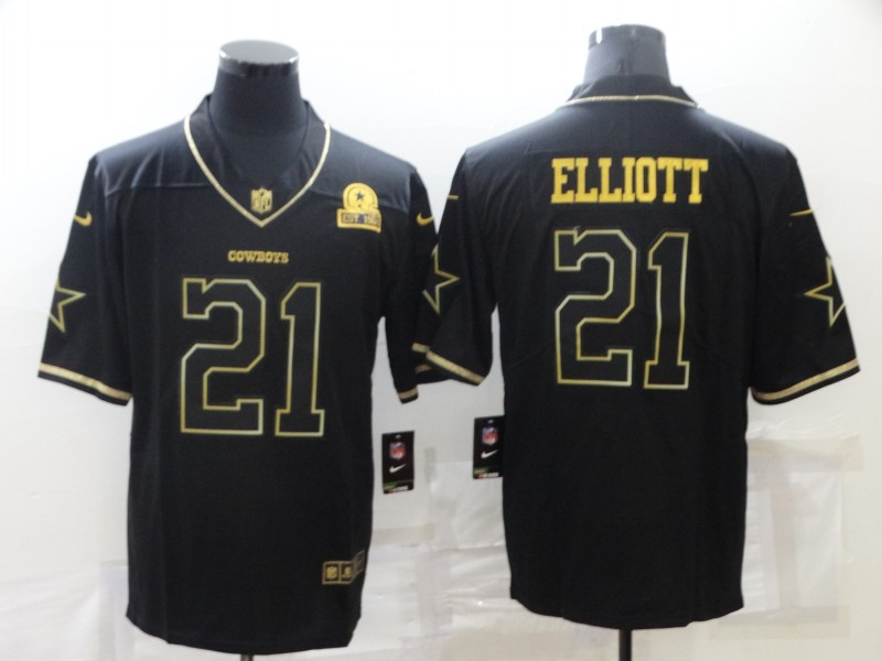 Men Dallas Cowboys 21 Ezekiel Elliott Black Golden Edition Limited Stitched Jersey