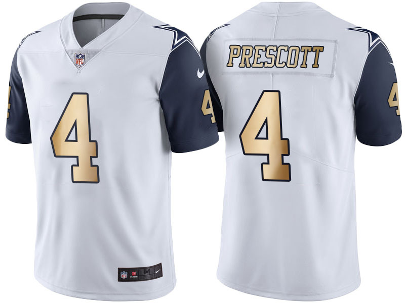 Men Nike Cowboys #4 Dak Prescott White Stitched NFL Limited Gold Rush Jersey