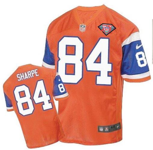 Men Nike Broncos #84 Shannon Sharpe Orange Stitched 75TH Anniversay Patch Jersey