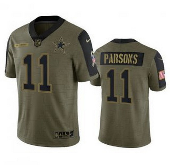 Men Dallas Cowboys 11 Micah Parsons Olive 2021 Salute To Service Limited Stitched Jersey